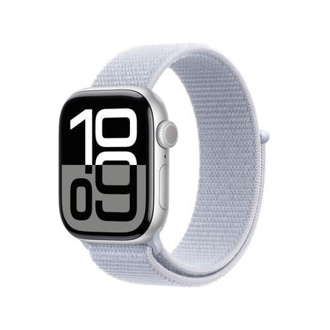 Apple Watch Series 10 GPS 42 mm | Alumínio Prateado | Bracelete Loop Desportiva Nuvem Azul