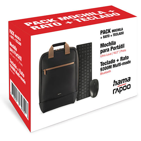 Pack Media Markt Rato + Teclado Rapoo 9300M + Mochila Hama 16.2'' - Preto